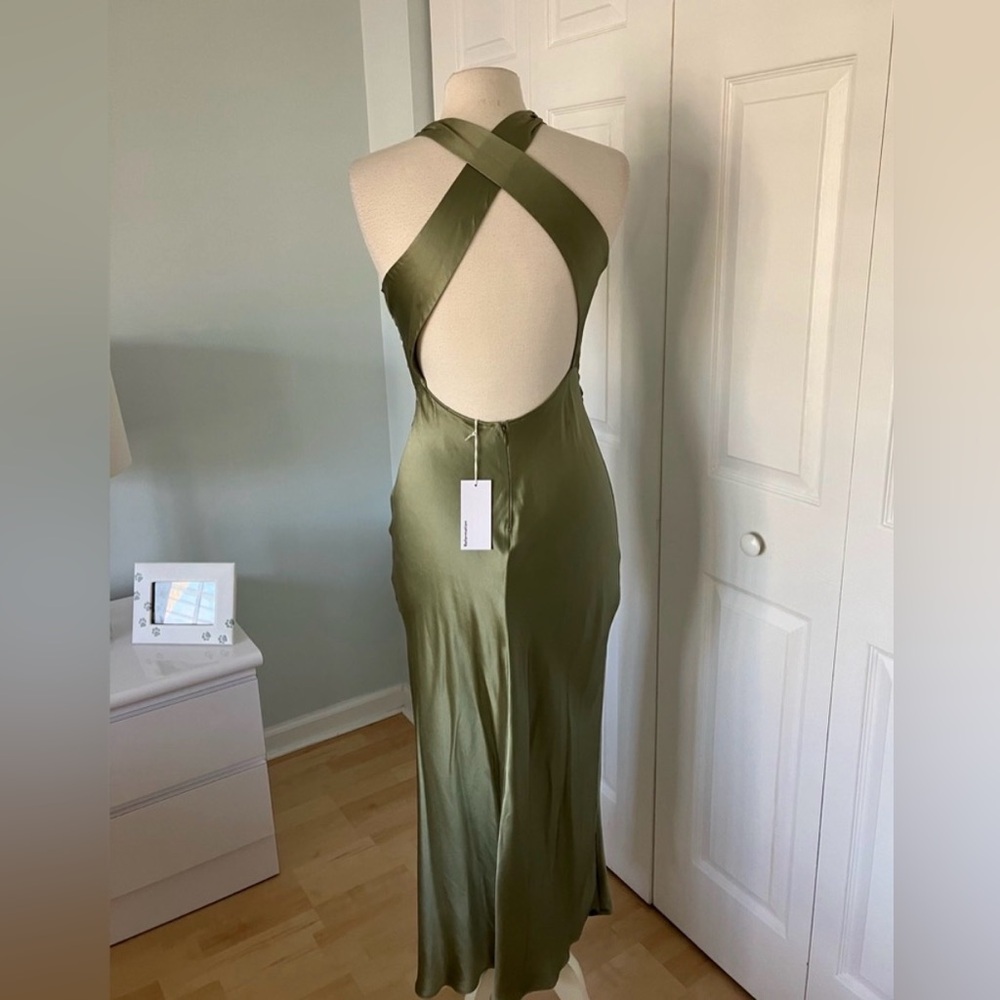 NEW Reformation Casette Silk Maxi Dress Artichoke Green Size 4 - Picture 8 of 11